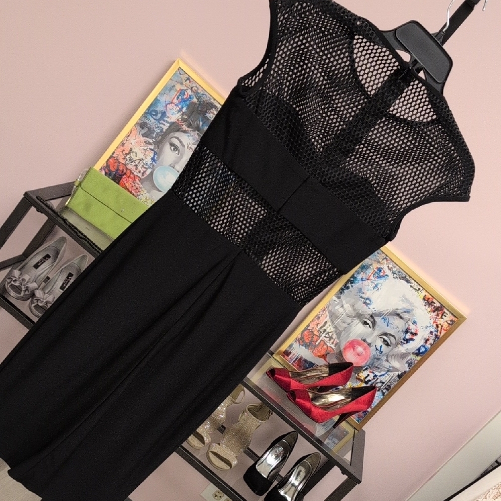 Mac Duggal Black Mesh Midi Dress - Picture 4 of 9